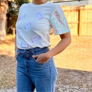 Sparkling Sequin Sleeve Football Tee